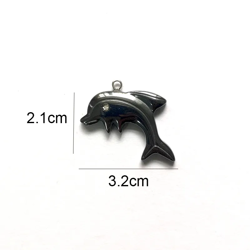 Collares colgantes de piedra natural, hematita negra, pez, delfín, estrella de mar, dijes, pulseras, brazaletes, accesorios de bricolaje_voghion.com