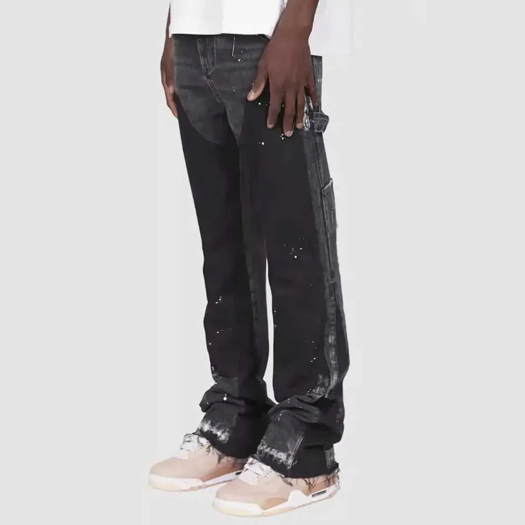 Mens jeans pants European and American fashion clothes elastic splicing work denim layered Flared Pants S-XXL W240912_voghion.com