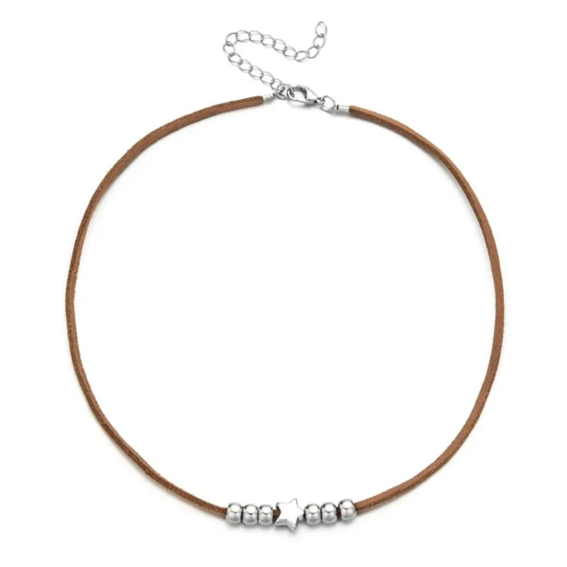 Collana choker stella boho collana pelle nera da donna_voghion.com