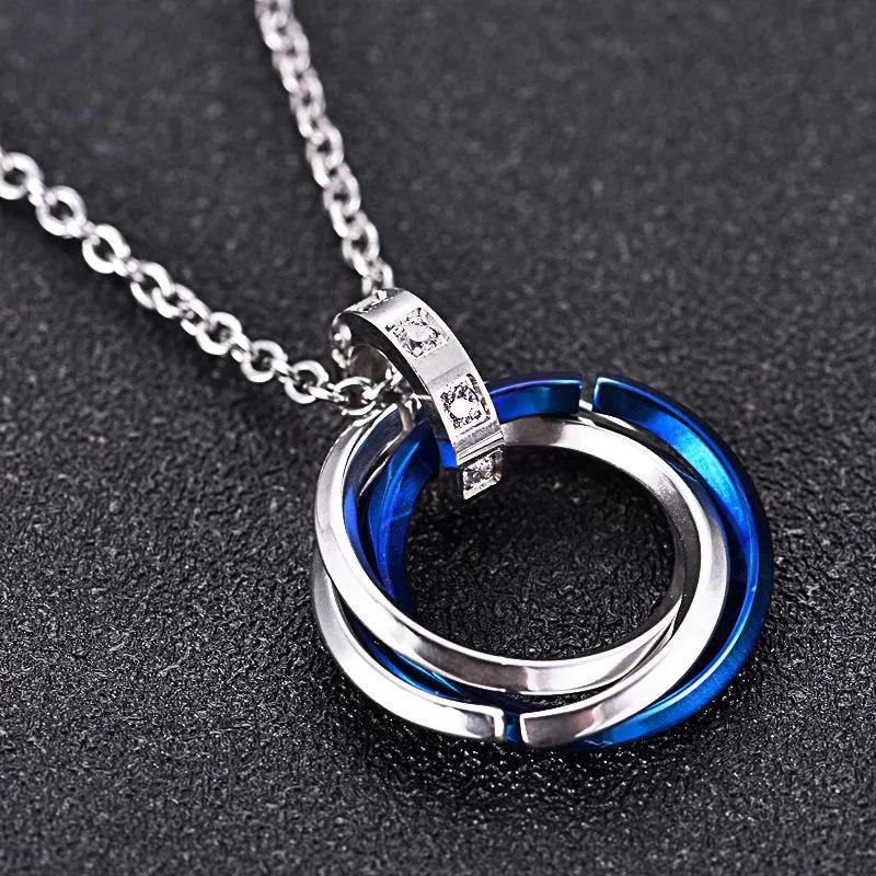Interlocking Circle Pendant Necklace Stainless Steel Geometric_voghion.com