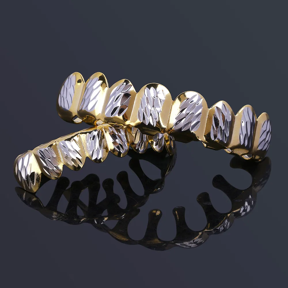 RACHELZ Hip Hop 8/8 Muster Zahnkappen Vergoldete Zähne Grillz Zahnspangen Punk Dental Grills Für Männer Frauen Körperschmuck_voghion.com
