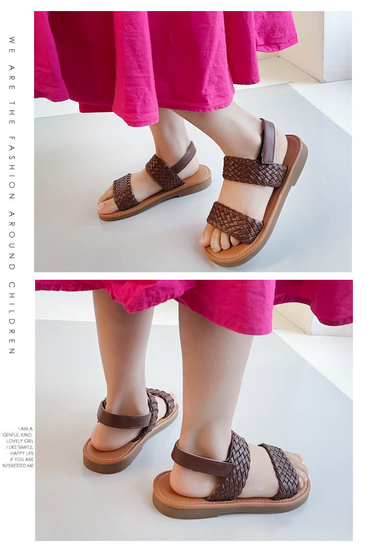 Mädchen gewebte Sandalen 2024 Frühjahr/Sommer Kinder offene Zehen römischen Stil Strandschuhe Baby Prinzessin Schuhe_voghion.com