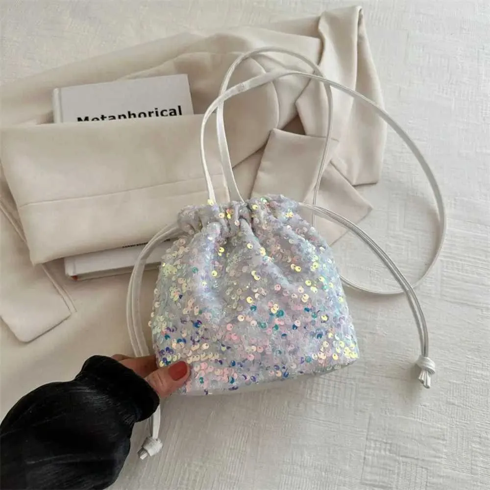 Borsa a tracolla con paillettes versatile alla moda, semplice e alla moda, piccola borsa a mano con coulisse, borsa a secchiello da festa_voghion.com