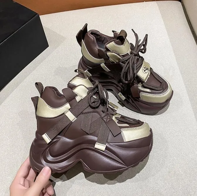 Casual schoenen voor dames, warme, dikke sneakers met 10 cm hak, herfst/winter, dikke zool, gevulkaniseerd, hoog platform, leer voor dames_voghion.com