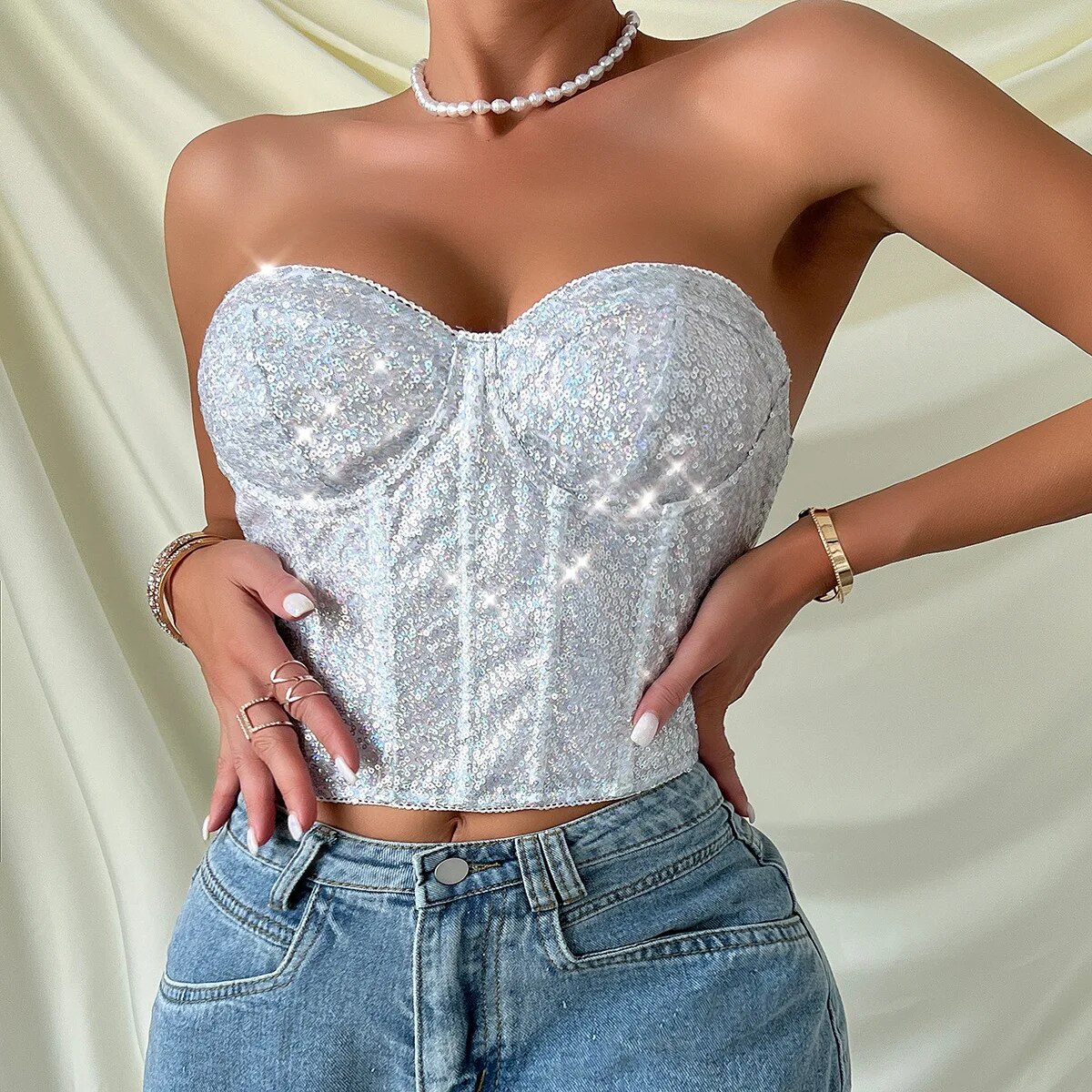 Reggiseno corsetto da donna europeo e americano, lingerie a spina di pesce, reggiseno con paillettes, biancheria intima push-up per ragazza piccante_voghion.com