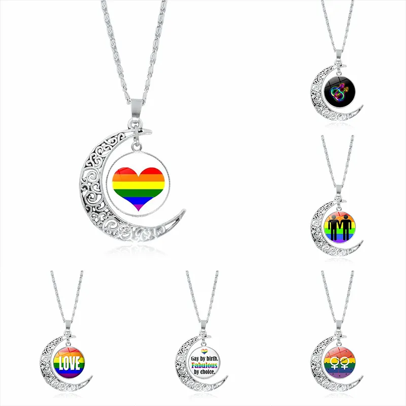 Rainbow Pride Moon Pendant Necklace For Women And Men Jewelry_voghion.com