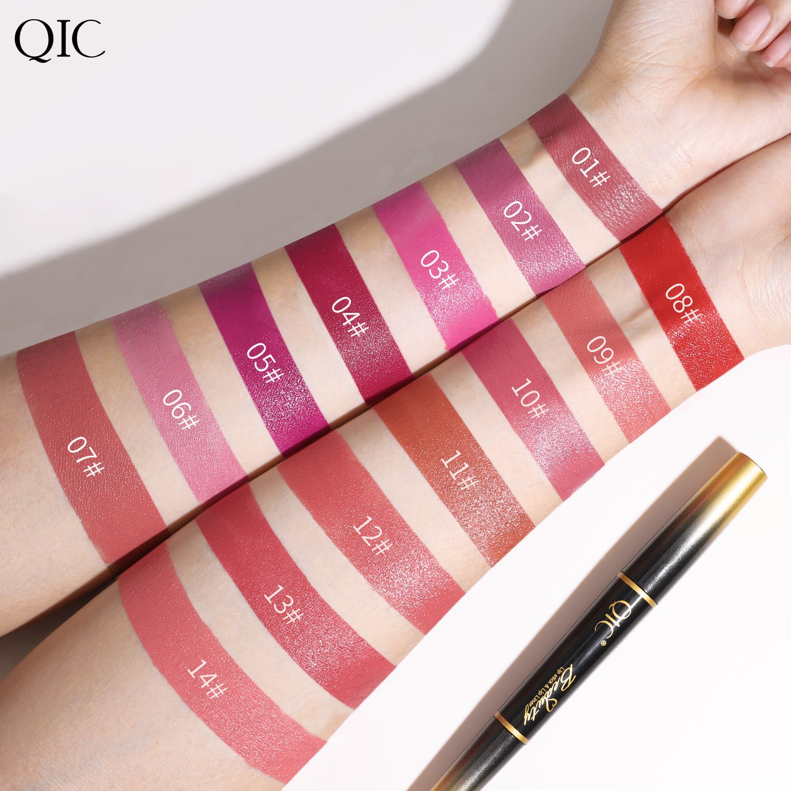 QIC lipliner lip makeup women are not easy to decolorize line hook double head rotary matte paint lipstick pen_voghion.com