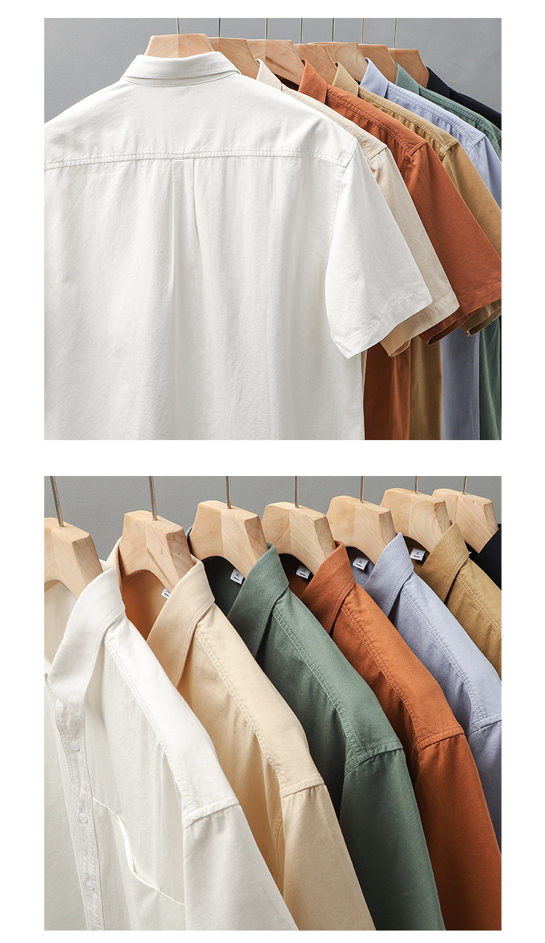 Amerikkalainen raskaansarjan lyhythihainen paita miehille kesällä yksivärinen yksinkertainen käännetasku rento paita puuvilla valkoinen paita miehille_voghion.com