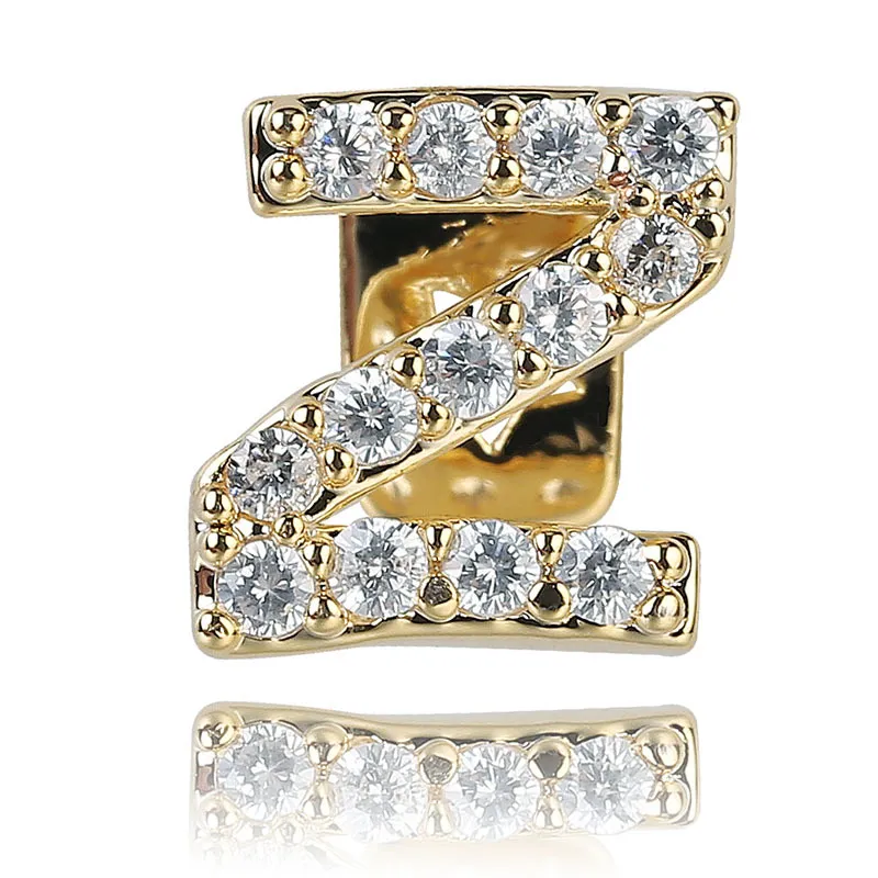 Weißgold Iced Out A-Z Benutzerdefinierter Name Buchstabe Grillz Voller Durchmesser Zirkonia Bg Zähne DIY Fang Grills Untere Zahnkappe Hüfte_voghion.com