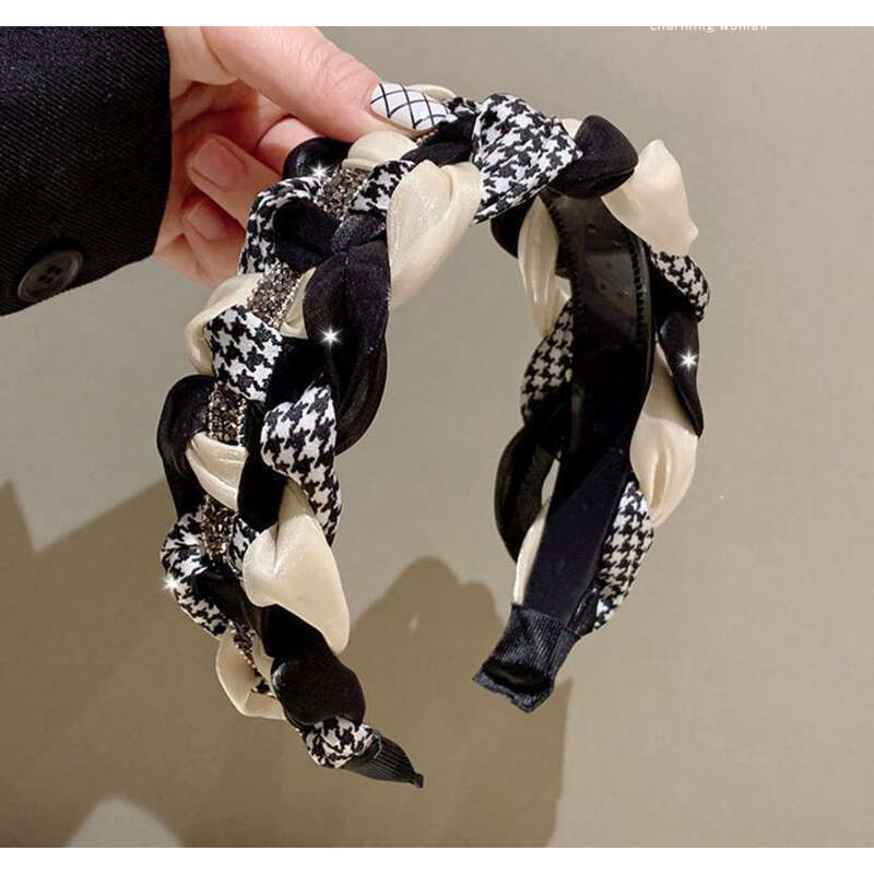 Cerchietto per capelli coreano Dongdaemun Thousand Bird Grid da donna con bordo largo, temperamento diamante acqua, grado teschio alto_voghion.com