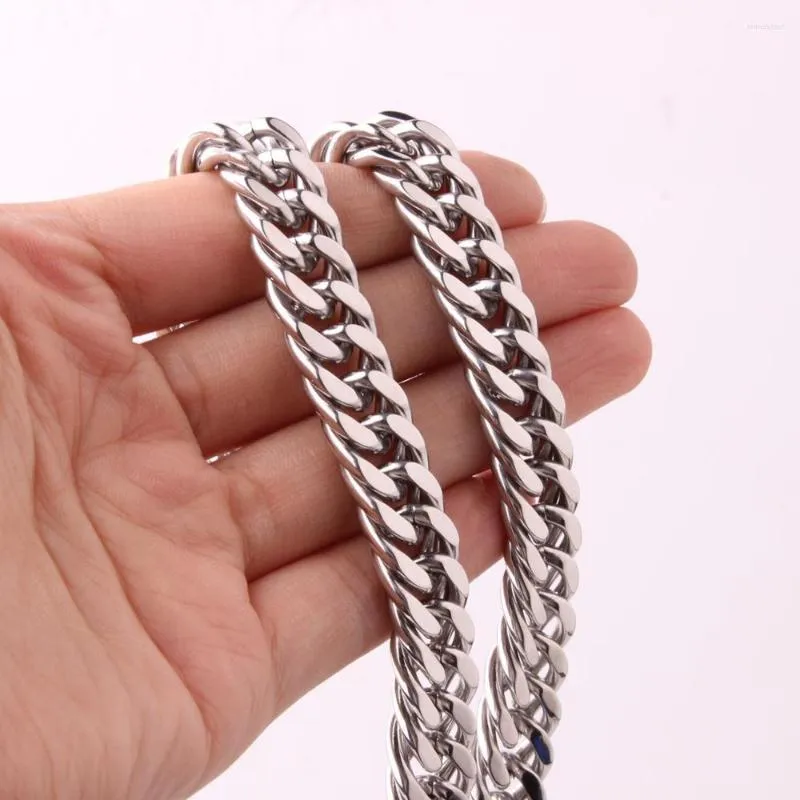 Chains 7-40inch 12mm Arrive Sier Color Stainless Steel Double Cuban Curb Link Chain Mens Necklace Or Bracelet Daily Wear_voghion.com