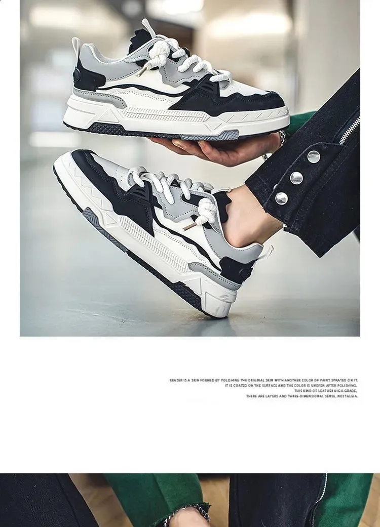 Trend chleb tkany koronkowy patchwork street hip-hop krótkie grube męskie buty sportowe 241007_voghion.com