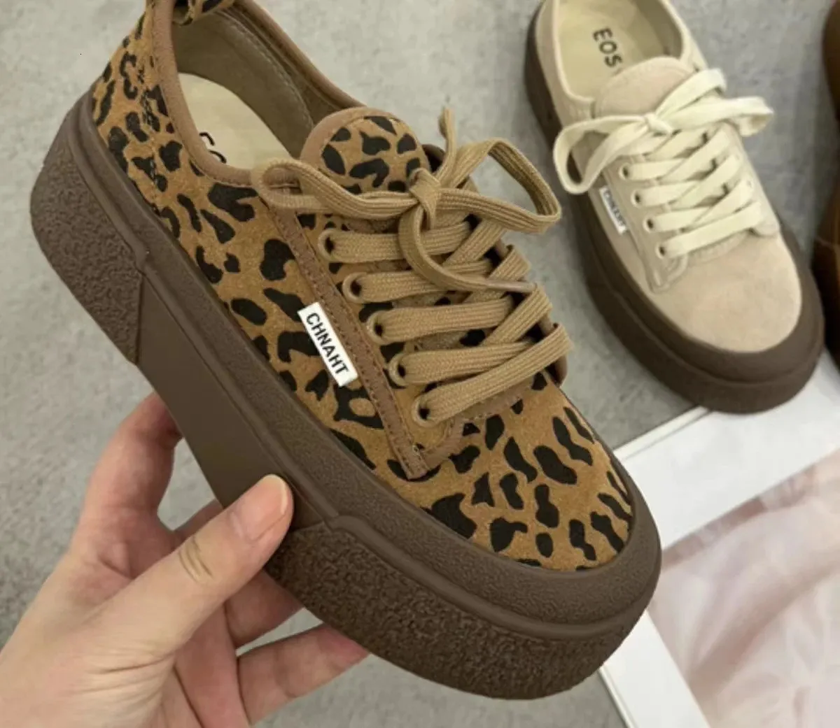 Luipaard Dames Platform Canvas Herfst Casual Sneakers Trend Mode Loafers Schoenen Jurken Onbedrukt Goede Producten Zapatos_voghion.com