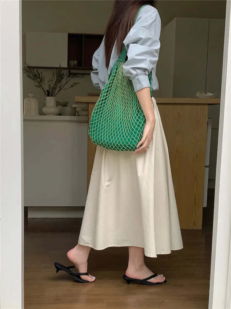 Borsa a rete intrecciata alla moda per donna, borsa a tracolla casual da donna, grande capacità, grande tote bolsa 240823_voghion.com