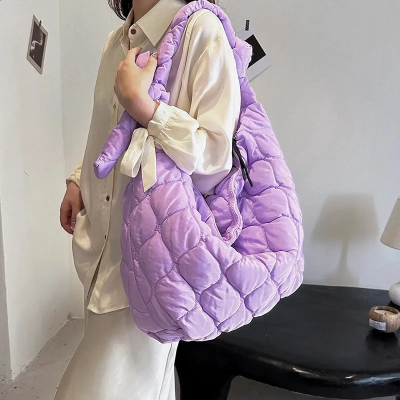 14barevná nylonová prošívaná taška s uzlovým ramenním popruhem, kabelka, velká kapacita, crossbody taška, dámské psaníčka 240823_voghion.com