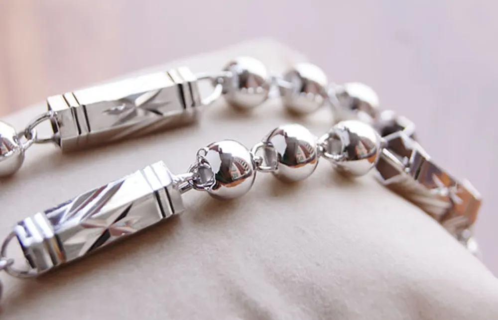 Sterling Silver Chain Necklace For Men Geometric Vintage Style_voghion.com