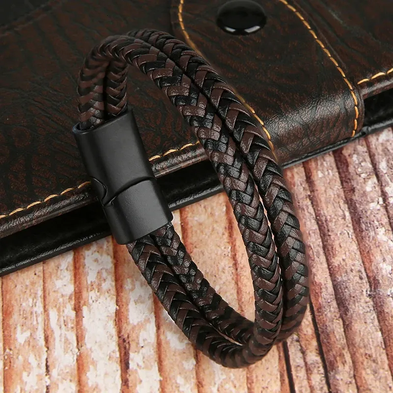 Genuine Bracelets Bangles for Men Women Double Layer Leather Rope Bracelet Handmade Jewelry Homme Pulseras 240507_voghion.com