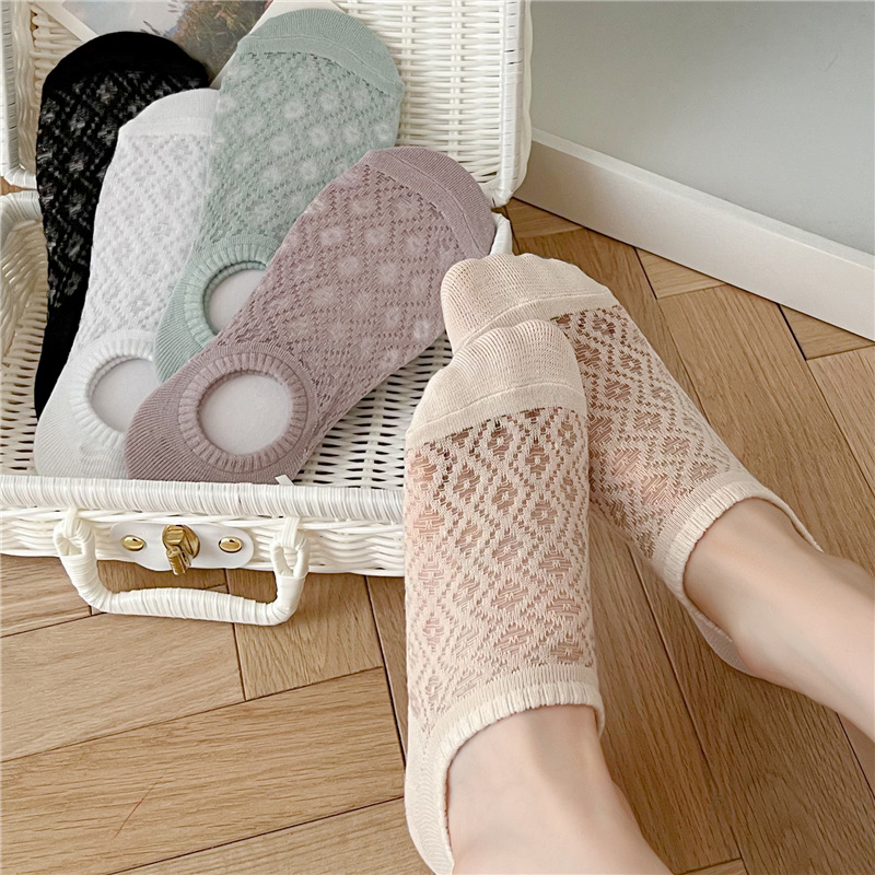 5 pezzi calzini da barca invisibili per donna testa di gatto maglia intrecciata traspirante calzini a forma di diamante per donna bocca superficiale antiscivolo senza tallone che cade_voghion.com