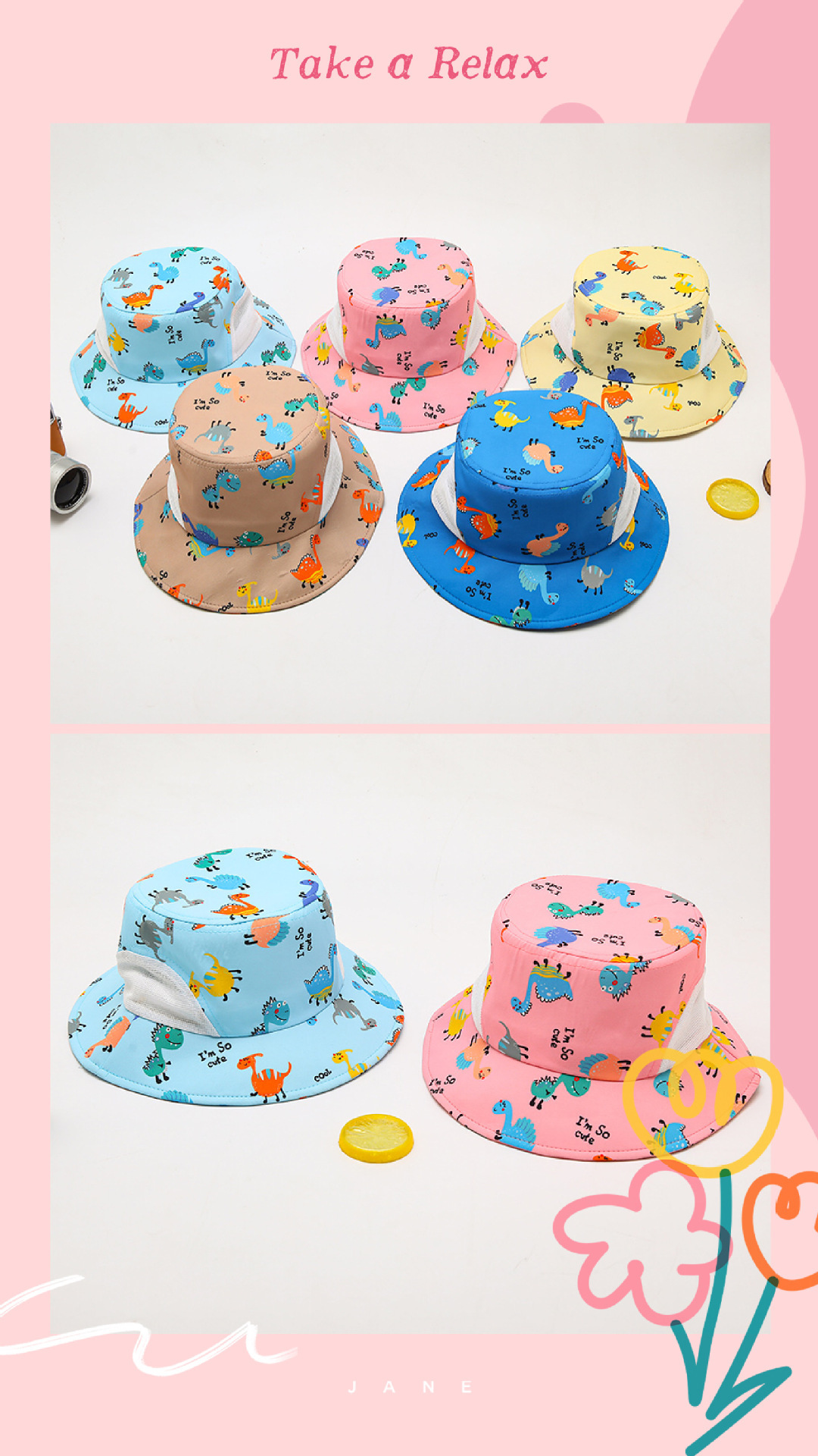 Chapeau de pêcheur pour enfants, printemps et été, dessin animé dinosaure, nouveau chapeau de soleil pour sports de plein air, chapeau pour garçons et filles, vente en gros_voghion.com
