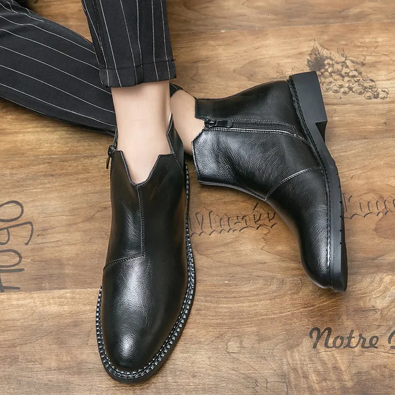 For Fashion Casual British Style Short Boot Side Zipper High-Top Shoes Men Man Classic Retro Leather Ankle Boots 240620_voghion.com