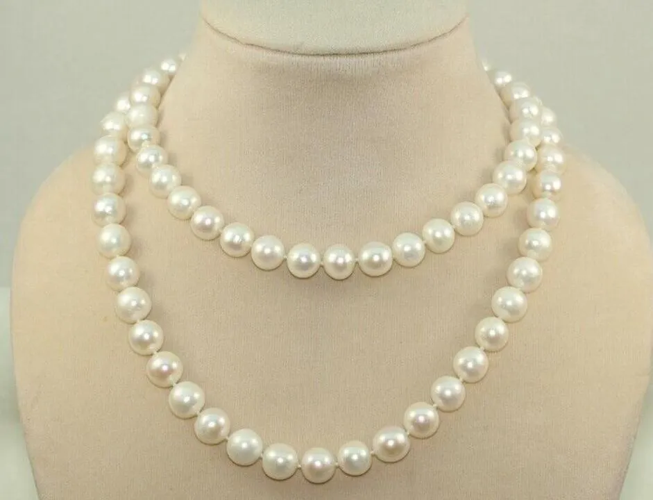 Collier ras du cou en perles d'eau douce naturelles blanches de 8 à 9 mm pour femme, 35" et 50"_voghion.com