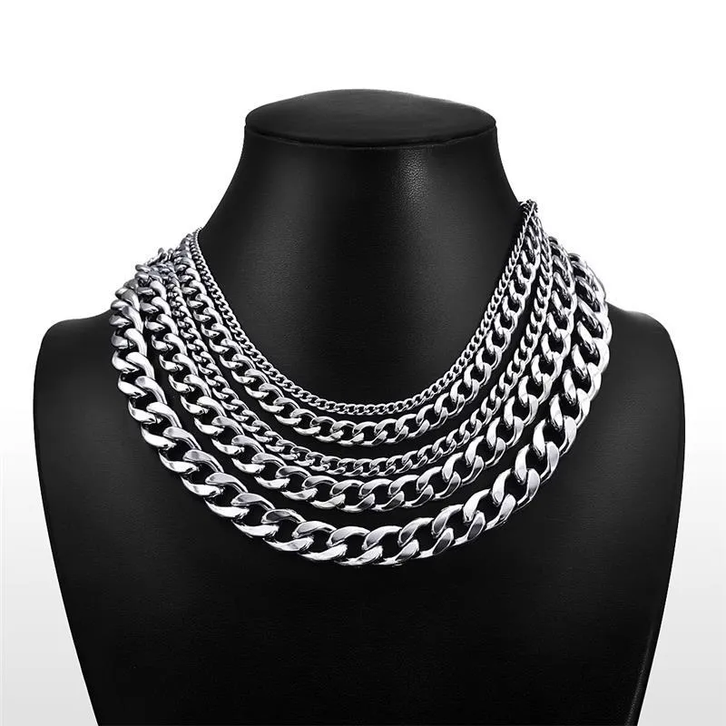 Rustfritt stålkjedehalskjede for menn og kvinner, kubansk lenke, svart gull, sierfarge, punk, choker, mote, mannsmykker, gave_voghion.com
