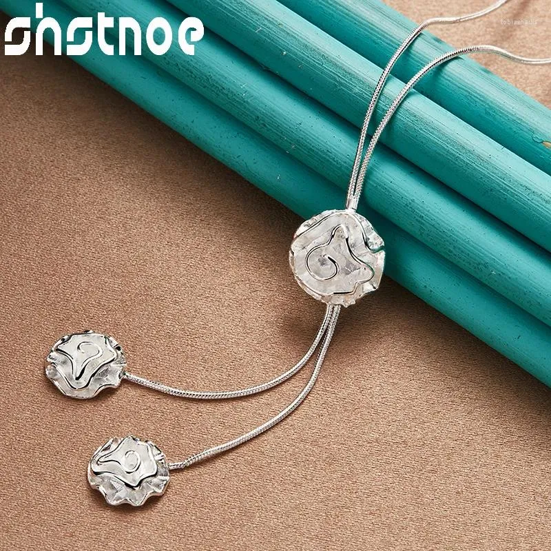 Αλυσίδες SHSTONE Sterling Sier Τρία Τριαντάφυλλα Λουλούδια Αλυσίδα Κολιέ Μόδας Κοσμήματα Γούρι για Γυναίκες Αρραβώνας Γάμος Πάρτι_voghion.com