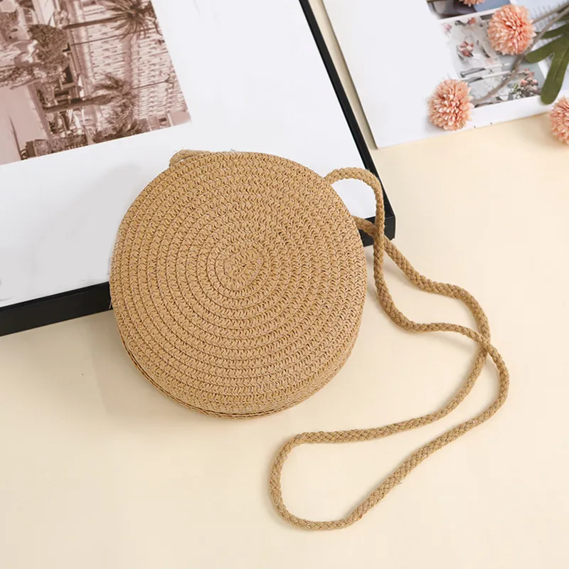 Borsa a tracolla da spiaggia intrecciata in paglia con fiori rotondi per donna, borsa a tracolla in rattan lavorata a mano e lavorata a maglia, colore caramella_voghion.com
