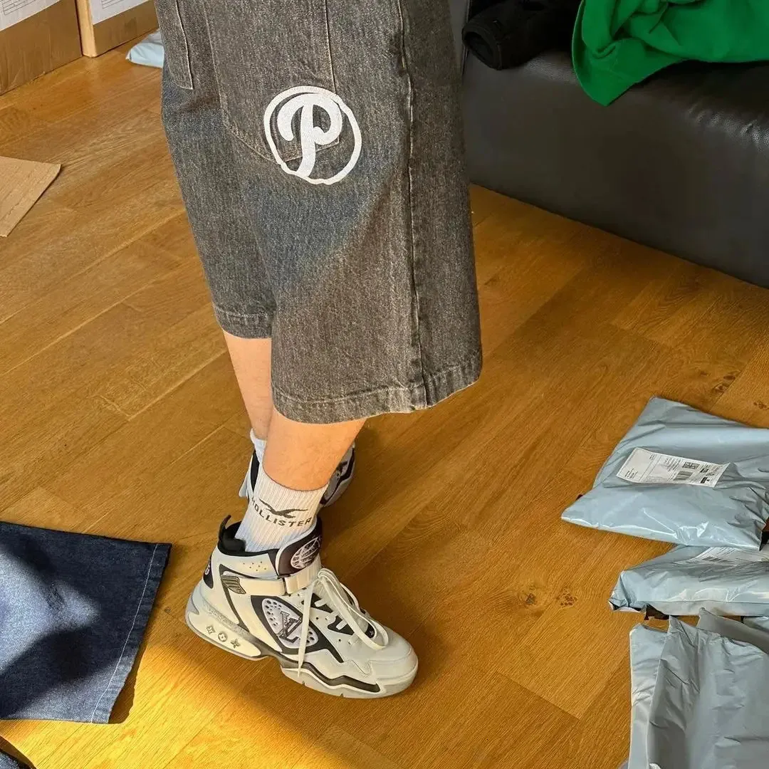 Haruku Y2k Hip-hop Retro Bol Jorts Sokak Giyim Yaz Punk Rock Mektup Nakış Moda Kot Şort Erkek Giyim 241202_voghion.com
