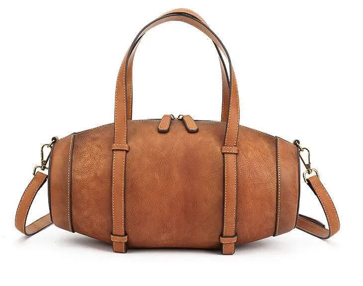 Leather Women Handbag Solid Color Retro Cowhide One Shoulder Messenger Bag_voghion.com