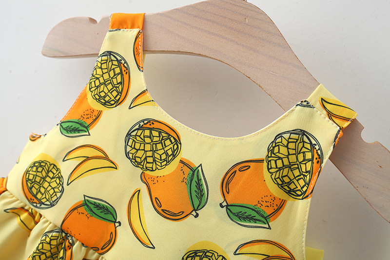 Baby Girl Summer Dress Mango Fruits Printed Bow Tank Dress Tropical Hawaiian Beach Style Dress Send Hat_voghion.com