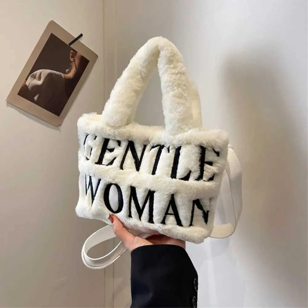 Žene Crossbody ramena, elegantne, s oslikanim slovima, plišane, gospodske, torbice za šminkanje i ruž za usne, velikog kapaciteta C241216_voghion.com