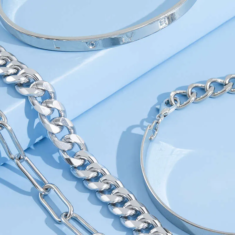 top-level Charm Bracelets 4 Pcs Bangle Set For Women Trendy Dainty Paperclip/Cuban/Figaro/Open Chain Link Stack Bracelet_voghion.com
