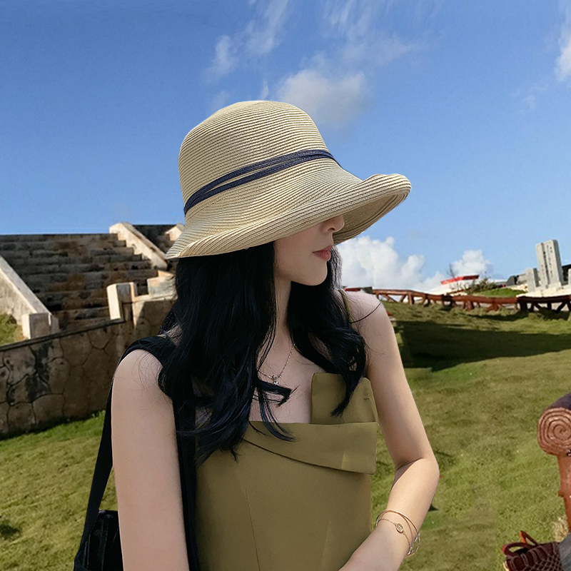 Internet-Berühmtheit Hepburn-Stil Stroh Strand Japanischer Gras Sonnenhut, weiblicher Sommer Fischerhut_voghion.com