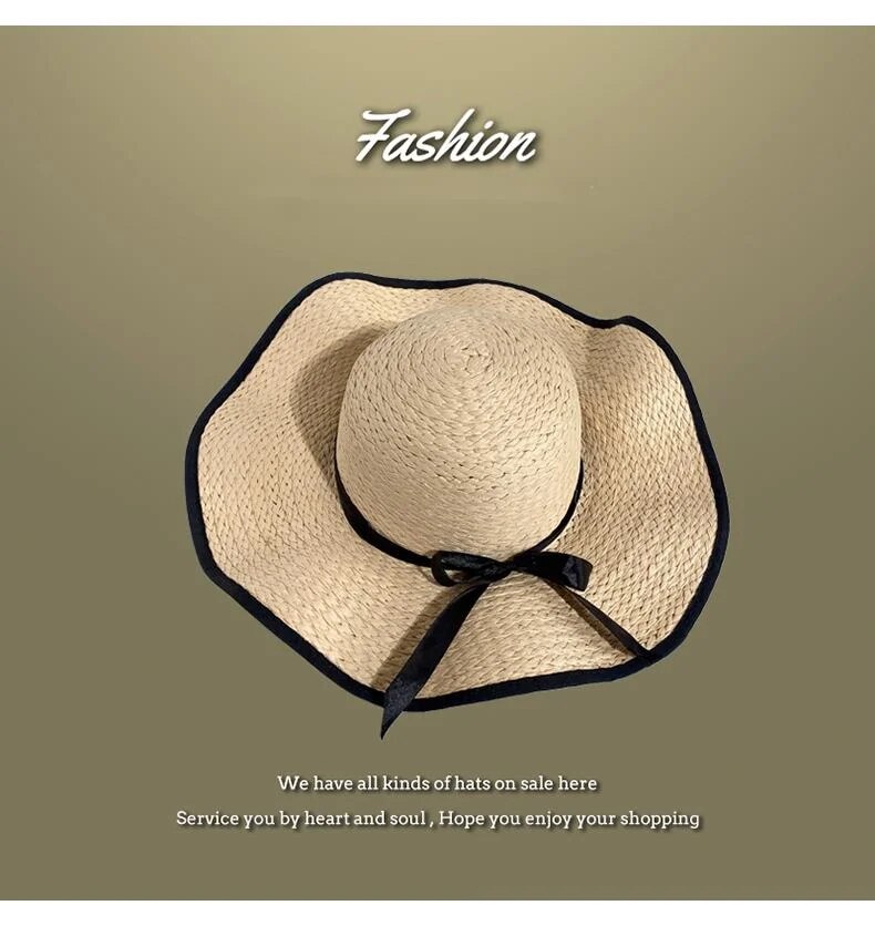 Lafite da donna, cappello da pescatore estivo con protezione solare flat top, foto da spiaggia, cappello in paglia intrecciata_voghion.com