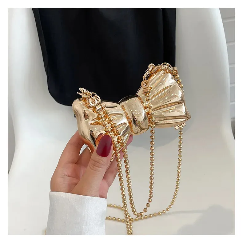 Borsa a mano con catena lunga in oro e argento con fiocco, da sera, da donna, con manico superiore in conchiglia, borse e borsette da festa per matrimonio 241212_voghion.com
