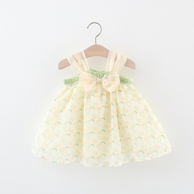 New Girls' Summer Dress Halter Pompadour Skirt Bow Cherry Cherry Lady Style Princess Dress Birthday Party Sleeveless Dress (Girls 0-3 Years Old)_voghion.com
