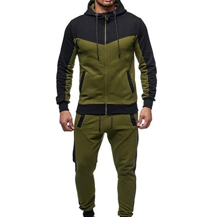 Men's Color Block Hooded Sweatshirt & Jogger Set - Winter Casual Sportswear Outfit For Gym & Streetwear​_voghion.com