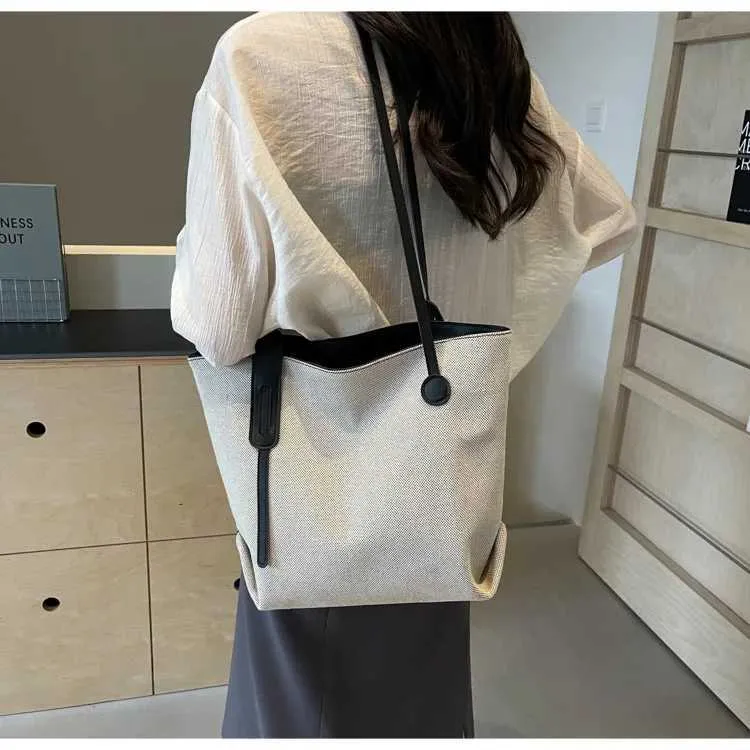Borsa tote e borsa a spalla da donna in tela versatile casual_voghion.com