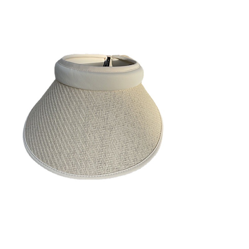 Spring New Hardtop Straw Weaving Empty Top Women's Big Eaves and UV Summer Cycling Sun Protection Hat_voghion.com