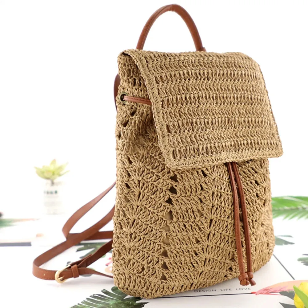 Damen Stroh Sommer Boho Bohemian Hohl Schultertasche Hobo Häkeln Reisetaschen für Frauen Gestrickter Strandrucksack 240907_voghion.com