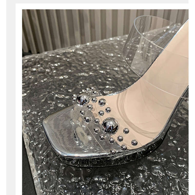 2025 Summer New Pearl Transparent Belt Round Head Waterproof Platform Super High Heel Casual Fashion Sandals_voghion.com