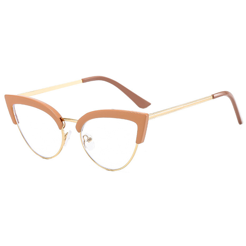 New Retro Cat Eye Metal Anti Blue Light Glasses Frame Internet Famous Same Style Plain Face Fashionable And Personalized Flat Light Mirror_voghion.com