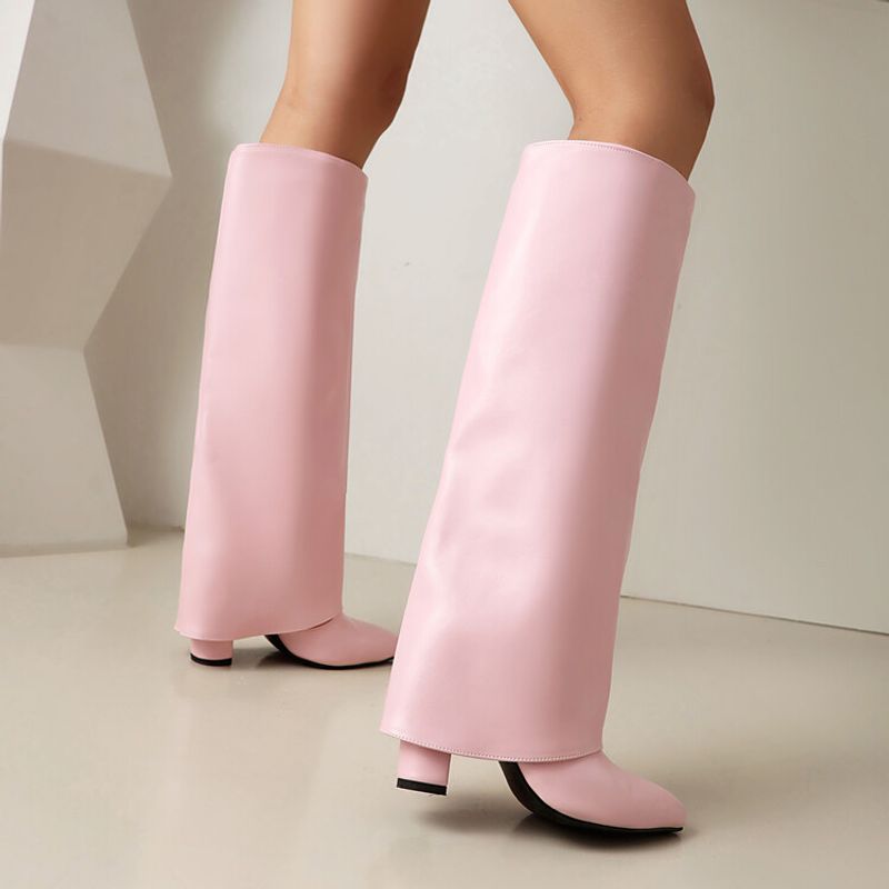 Nowe jesienne spiczaste, grube, sięgające do uda buty na obcasie dla kobiet_voghion.com