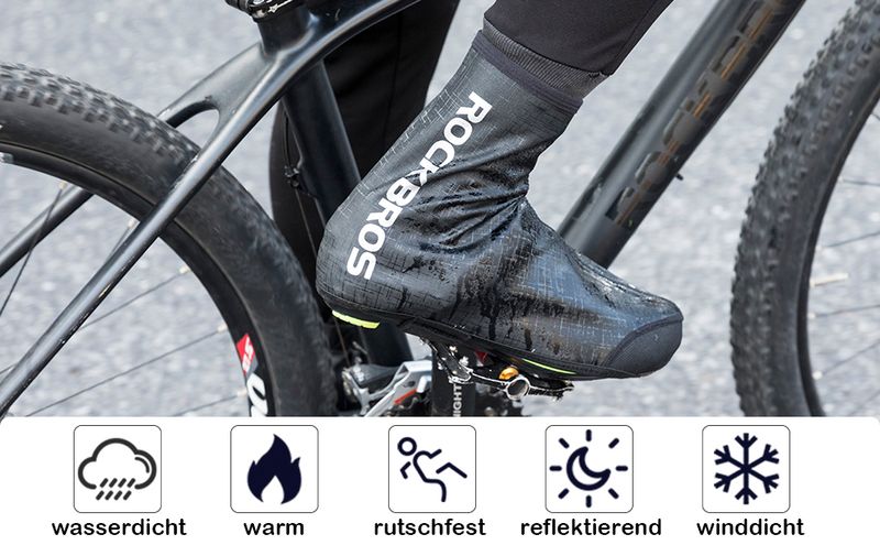 Cubrezapatillas de invierno para bicicleta ROCKBROS, protección contra la lluvia, color negro, tallas M y L_voghion.com