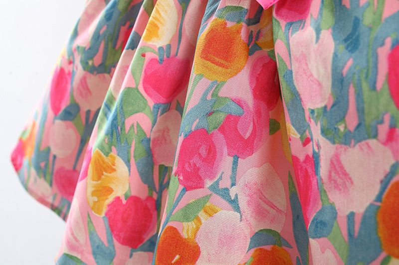 Newborn Baby Girl Dress Flower Printed Sling Bow Dress Send Hat_voghion.com