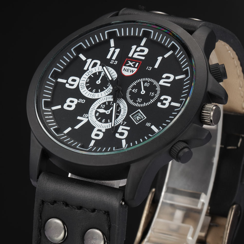 Nieuw herenriem quartz kalender sport militair horloge_voghion.com