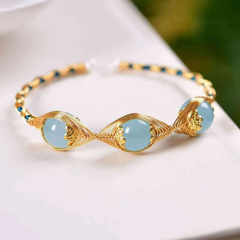 201original Design Brățară cu Mărgele de Acvamarin pentru Femei Brățări Bangles Charms Cadouri Elegante Bijuterii pentru Încheietura Manetei_voghion.com