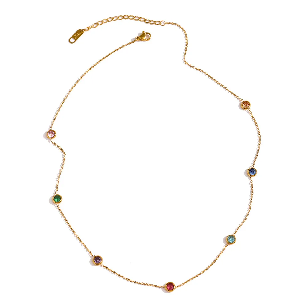 Colliers pendentifs Collier chaîne en acier inoxydable 316L Collier délicat en zircone cubique Bijoux tendance Bijoux Femme Fête_voghion.com
