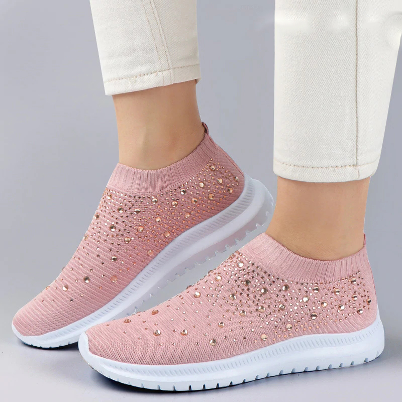 Sneakers donna in mesh con cristalli e suola morbida bianchi_voghion.com